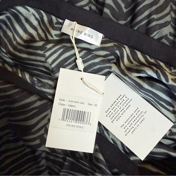 NEW Anine Bing Dolly Silk Midi Skirt Green Zebra Size Medium - Picture 9 of 10